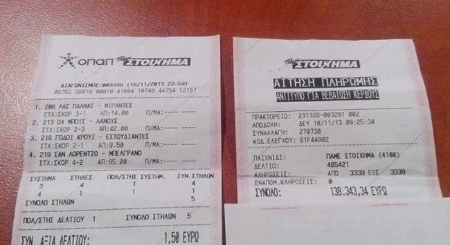 Με 1,5 ευρώ κέρδισε 138 χιλιάρικα!