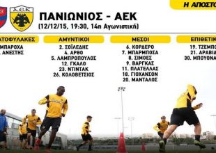 Η αποστολή της ΑΕΚ για τον Πανιώνιο