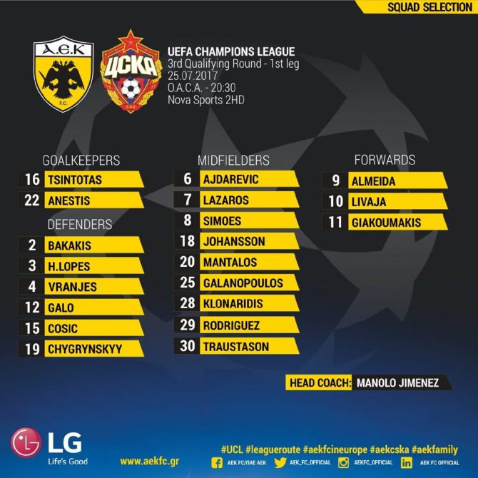 Η αποστολή της ΑΕΚ Η αποστολή της ΑΕΚ