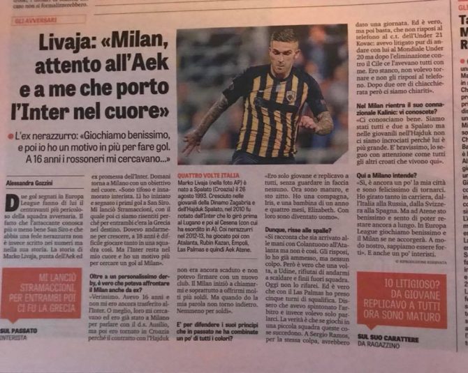 Με Λιβάια η Gazzetta dello Sport