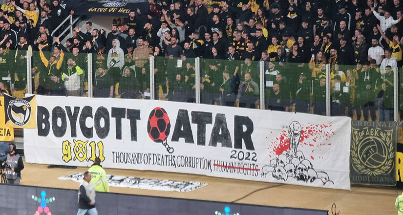 Πανό της ORIGINAL 21 κατά του Μουντιάλ στο Κατάρ (ΦΩΤΟ) - AEK1924.gr