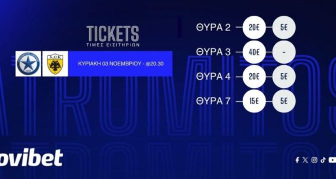 Σε κυκλοφορία τα εισιτήρια για το Ατρόμητος-ΑΕΚ – Ποιοι έχουν δικαίωμα αγοράς