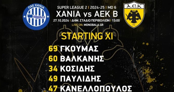 Η 11άδα της ΑΕΚ Β’ για το ματς με τα Χανιά (ΦΩΤΟ)
