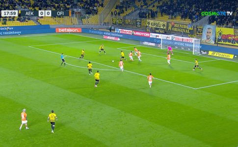 AEK – OΦΗ: Καλοσκάμης κλέβει και σερβίρει στον Περέιρα για το 1-0 (VIDEO)