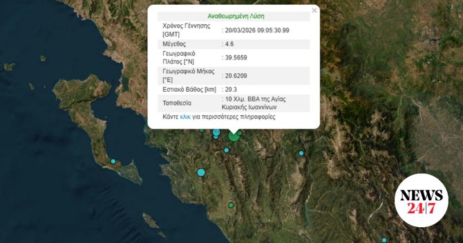 Σεισμός 4,6 Ρίχτερ στα Ιωάννινα