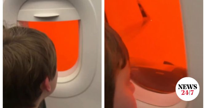 Κρήτη: Ο πορτοκαλί ουρανός από την αφρικανική σκόνη μέσα από το παράθυρο αεροπλάνου