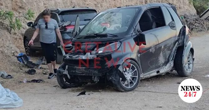 Τροχαίο ατύχημα στο Ηράκλειο – Smart έπεσε σε σταθμευμένα Ι.Χ