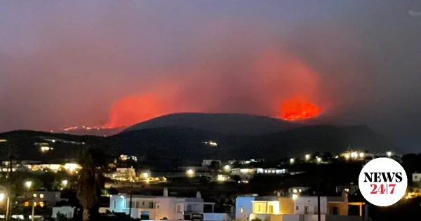 Φωτιά στην Πάρο: Ολονύχτια μάχη με τις φλόγες και τους ανέμους