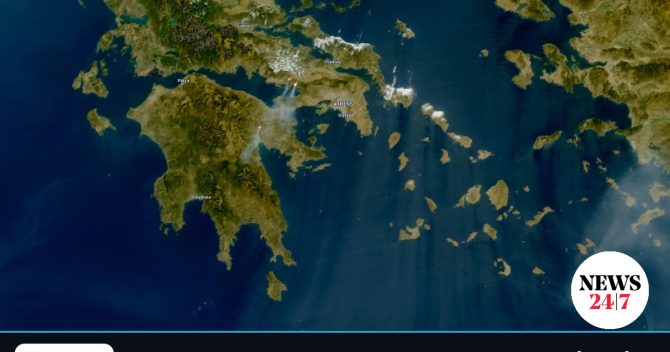 Δορυφορικές εικόνες από τις φωτιές σε Βοιωτία και Αργολίδα – Ο καπνός έφτασε μέχρι τη Λακωνία