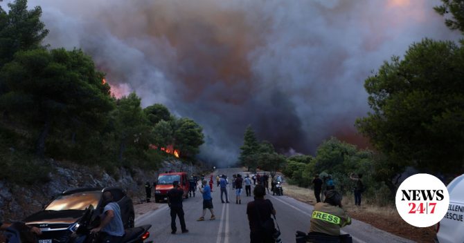 Φωτιά σε Αττικοβοιωτία: Έφτασαν τα 70 χλμ. την ώρα οι ριπές ανέμων
