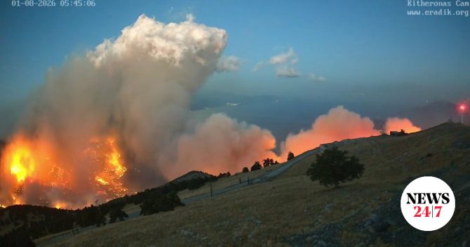 Συγκλονιστικό timelapse βίντεο: Η εξάπλωση της φωτιάς από τον Κιθαιρώνα στο Πόρτο Γερμενό