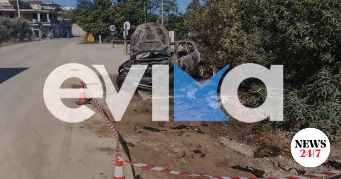 Χαλκίδα: ΙΧ έπεσε σε στάση λεωφορείου και τυλίχθηκε στις φλόγες
