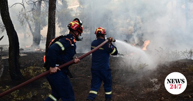 Φωτιά σε δύσβατη δασική έκταση στο Λουτράκι Πέλλας