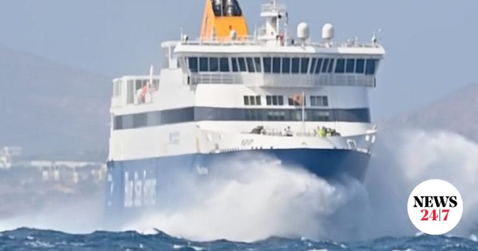 Βίντεο: Η “μάχη” του Blue Star με τα κύματα για να δέσει στη Νάξο